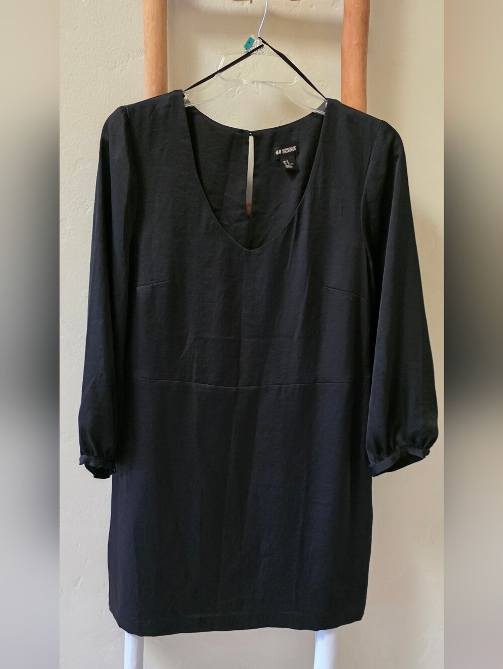 H&M Conscious Collection Black Little Short Flowy V-Neck Shift Dress